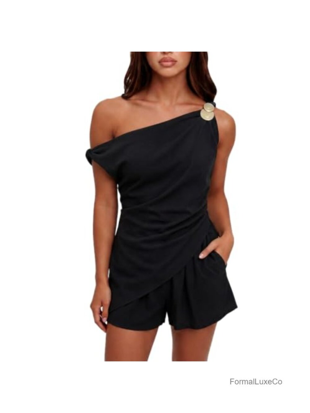 Women's 2 Piece Pant Set Wide Leg Shorts Knotted One Shoulder